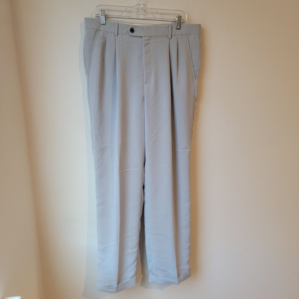 Paul Fredrick Mens Pants Size 36 Lyocell Gray Dress Pants Pleated